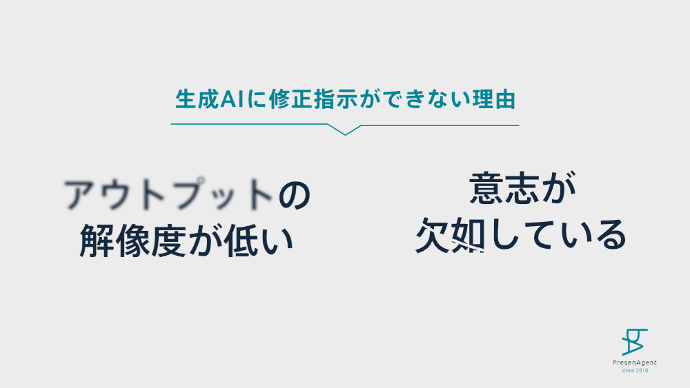 AIへの指示が「丸投げ」か「意志があるか」によって、アウトプットの解像度と価値がどう変わるかを示す概念図